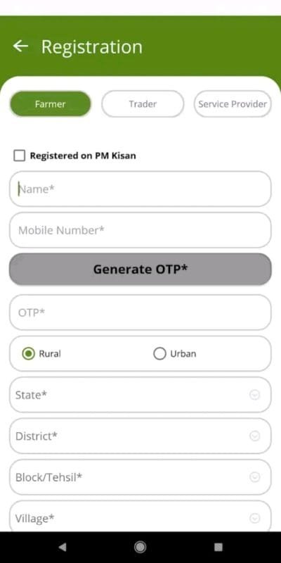 Kiisan rath app Registration page