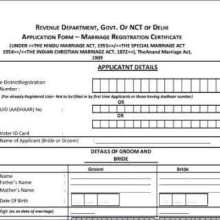 Delhi Marriage Registration form